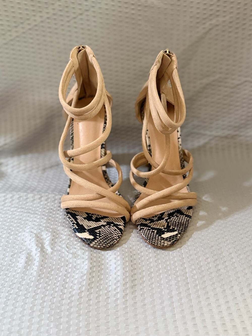 Susanna Swirl Heeled Sandals in Brown Snake Print